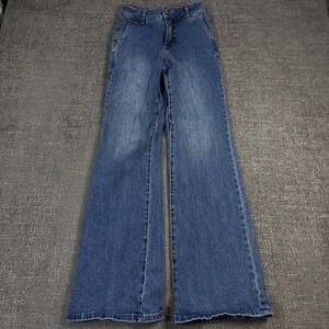 Laura High Rise Flare Jeans Womens Size 0 Blue Medium Wash Double Button